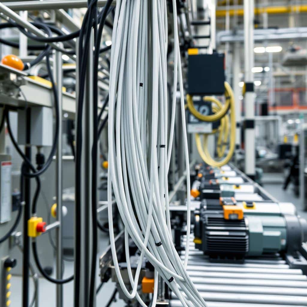 Cabo de controle em linha de produção industrial Cabo de controle em linha de produção industrial